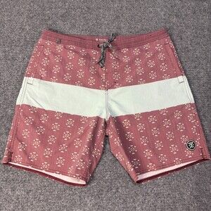 Roark Revival Board Shorts Mens Large 34 Red Geometric Swim Trunks Pockets